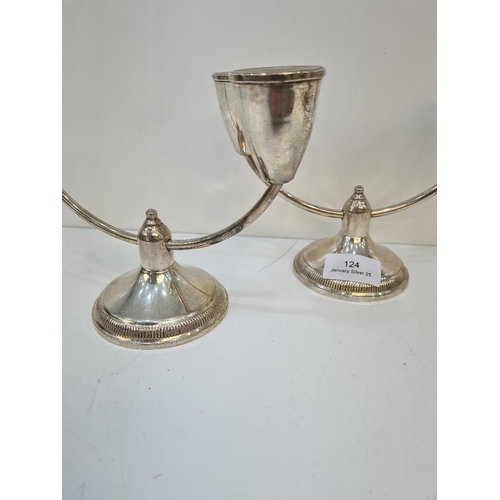 124 - A pair of Sterling Silver Durkin created candlesticks gadrooned borders and beaded details. Conditio... 