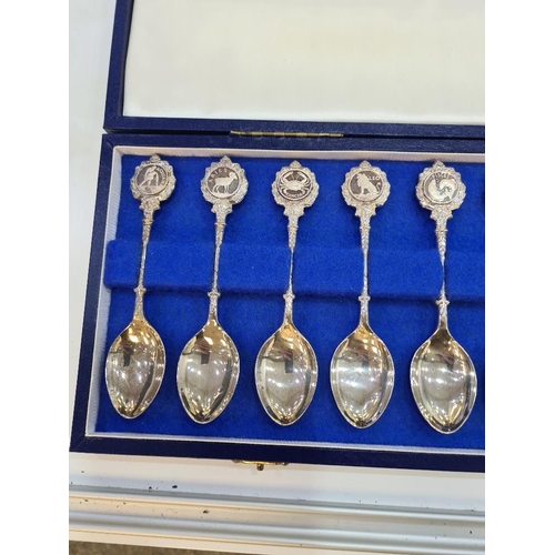 127 - John Pinches London; a cased set of silver star sign teaspoons. Hallmarked London 1971. 8.81ozt appr... 