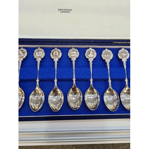 127 - John Pinches London; a cased set of silver star sign teaspoons. Hallmarked London 1971. 8.81ozt appr... 