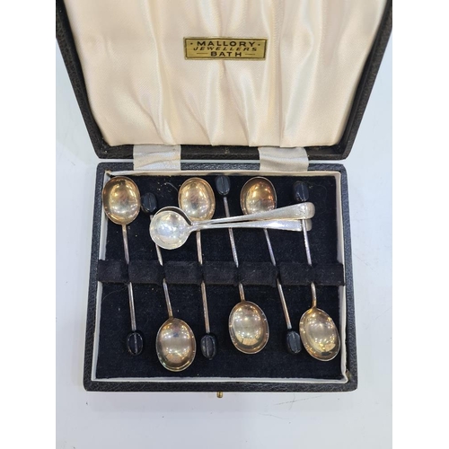 130 - A cased silver christening set of a fork and spoon by William Suckling Ltd. With two cased sets of t... 