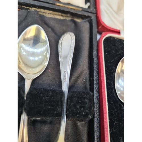 15 - Cased Continental silver teaspoons, spoons marked 800, having half gadrooned borders. Also with case... 