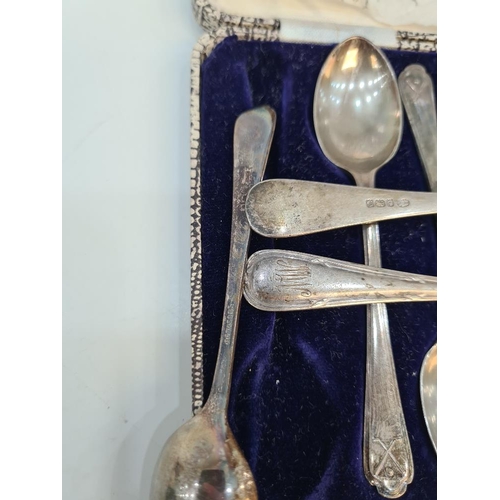 24 - A cased set of teaspoons by Walker and Hall, and an Arthur Price and Co Ltd. silver fork and spoon. ... 