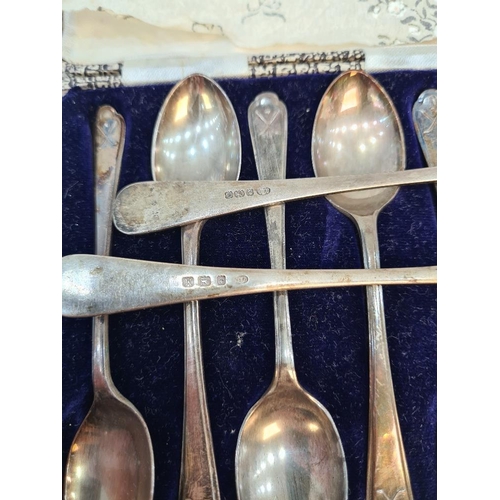 24 - A cased set of teaspoons by Walker and Hall, and an Arthur Price and Co Ltd. silver fork and spoon. ... 