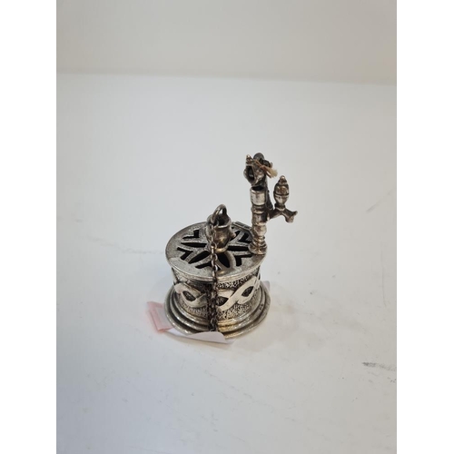 68 - A silver miniature water well with a pump and bucket on a chain. Articulated pump. Marked 925, Medus... 