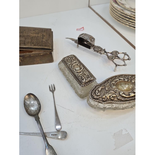 95 - A silver embossed tray by Walker and Hall, having embossed flowers in relief. With a silver cigarett... 