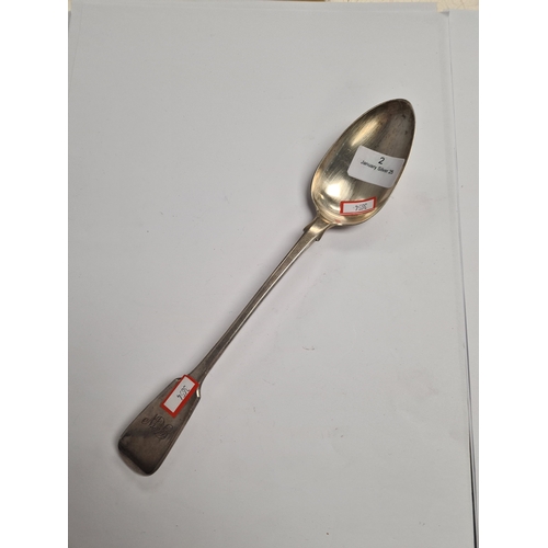 2 - A Georgian serving spoon by William Chauner 11, London 1827. 4.98ozt approx.  Condition Report: No o... 