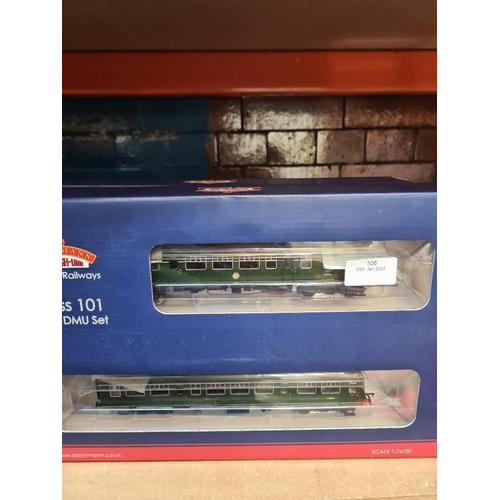 106 - Bachmann class 101, 2 car DMU set, BR green with small yellow, 21DCC, model 32286, '00' gauge, as ne... 