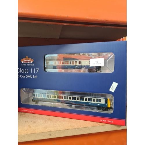 113 - Bachmann class 117 3 x car DMU set, BR blue and grey and plus 22 DCC, model 35501, '00' gauge, as ne... 