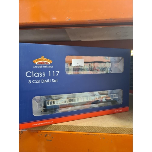 117 - Bachmann class 117 3 x car DMU set, BR blue and grey and plus 22 DCC, model 35501, '00' gauge, as ne... 