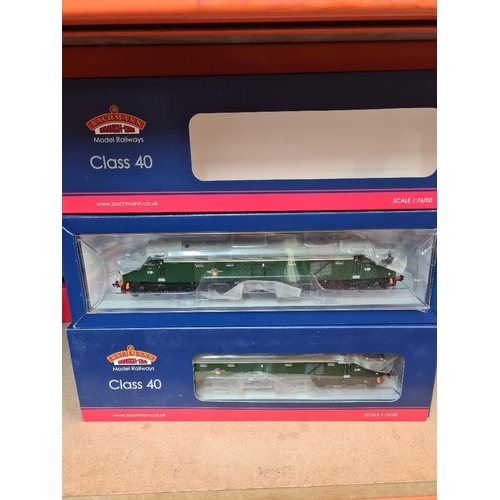 75 - Bachmann 2 x Class 40 Diesel locomotives, BR green with small yellow panel, 21 DCC model 32483, '00'... 