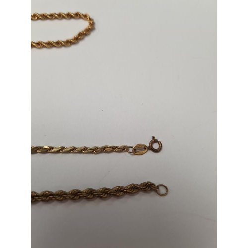 1010 - Two 9ct yellow gold ropetwist bracelets, both marked 375, and a 9ct yellow gold necklace, AF, approx... 