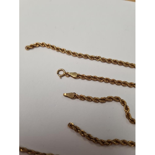 1010 - Two 9ct yellow gold ropetwist bracelets, both marked 375, and a 9ct yellow gold necklace, AF, approx... 