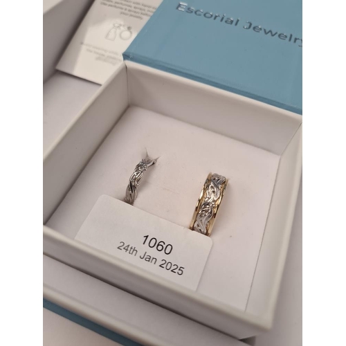 1060 - Pair of matching 14ct gold 'His & Hers' wedding rings, 'Escorial Jewelry', both marked 14K, gents si... 