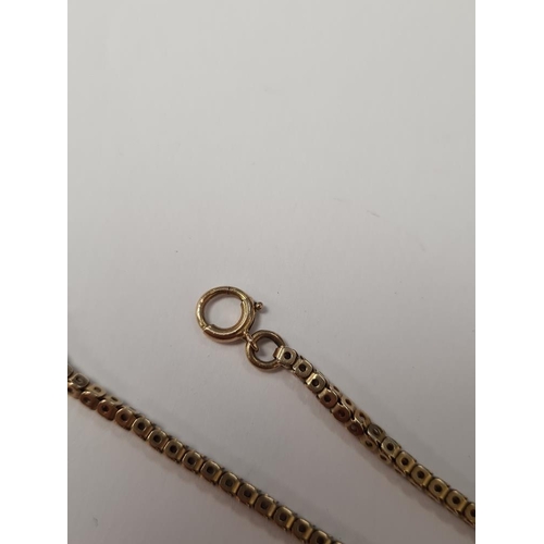 1063 - 9ct yellow gold box chain, marks worn, tests as 9ct, 116cm, 25.76g approx