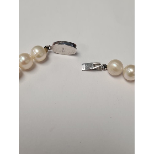 1066 - Single row of pearls with 22K white gold clasp, 48 pearls and 30 22ct white gold spacers, 42cm, clas... 