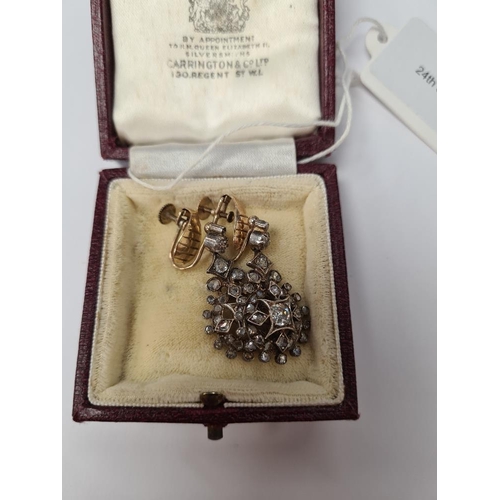 1077 - Pair of pretty Victorian 9ct and silver drop earrings with 9ct screw back, with 2 graduating diamond... 