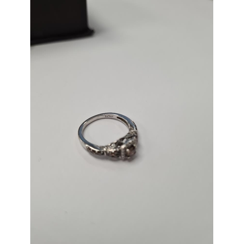 1089 - Contemporary 14K white gold diamond dress ring with central chocolate diamond with white diamond hal... 