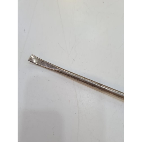 1110 - A silver stirrer, Birmingham 1913. E Baker and Son. Having a mouthpiece and conical circular end. Co... 