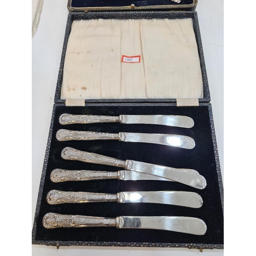 1119A - A cased set of silver handled knives by C H Beason, Sheffield 1931, with another cased set by Yates ... 