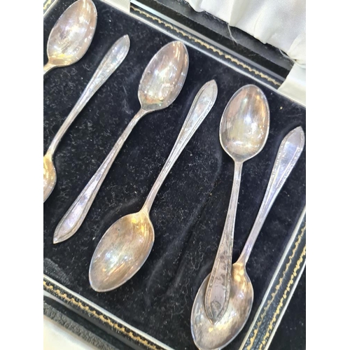 1124 - A cased silver christening set of a fork and spoon by William Suckling Ltd. With two cased sets of t... 