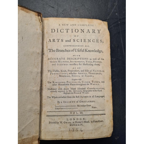 1150 - Mid 18th century leather bound book on The Dictionary of Arts and Sciences, Vol 3 1754