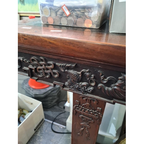 1195 - Large Chinese early 20th century Altar table with carved friezes, 224 x 100cm