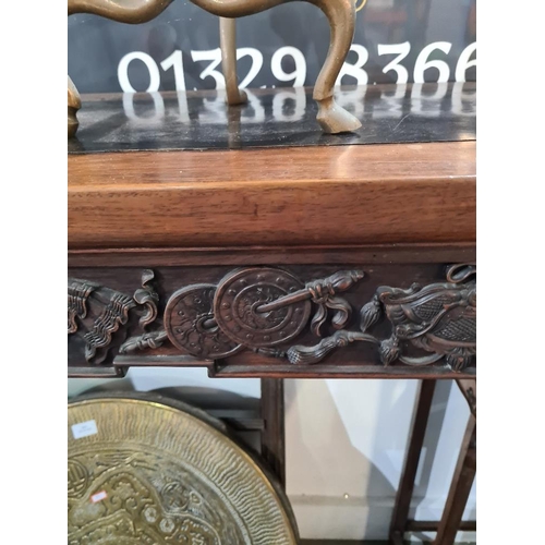 1195 - Large Chinese early 20th century Altar table with carved friezes, 224 x 100cm