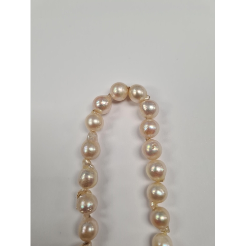 1047 - Single row of irregular shaped pearls, 40cm, with yellow gold clasp