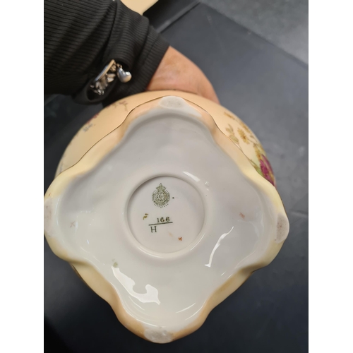 1170 - Victorian Royal Worcester blush ivory bowl, decorated flowers with pierced rim. 13cm and 18.5cm