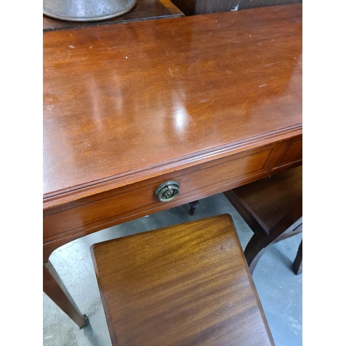 42 - Pair of late Victorian carved Walnut hall chairs and a 2 drawer side table