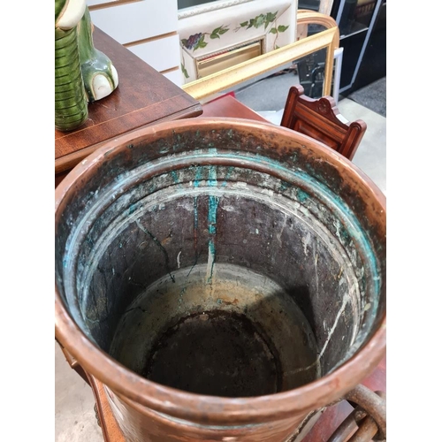 45 - Old Copper two handle pot, suitable for an umbrella stand, 46cm height