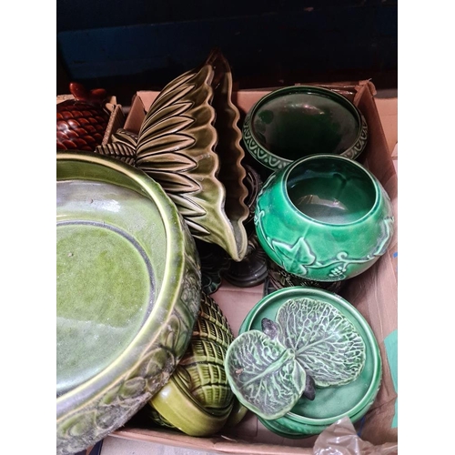 86 - Three cartons of Sylvac style ceramics mainly green glazed