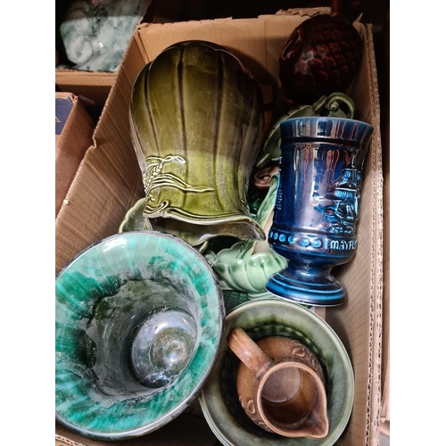 86 - Three cartons of Sylvac style ceramics mainly green glazed