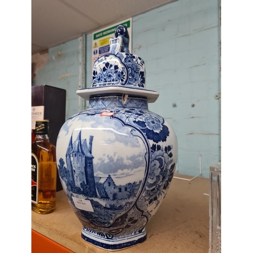 118 - 20th Century Delft blue and white ginger jar (damage to top rim)