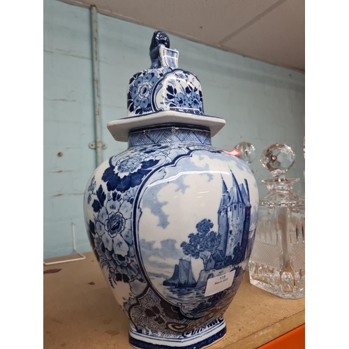 118 - 20th Century Delft blue and white ginger jar (damage to top rim)