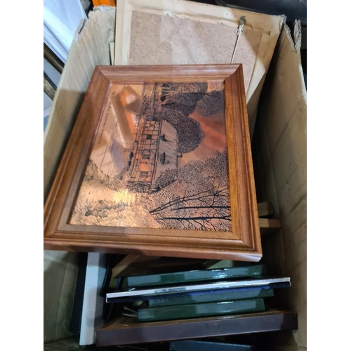 169 - Two boxes of assorted pictures and a few loose