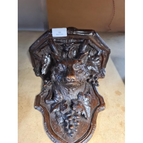 100 - Bavarian carved wooden wall bracket decorated wolf head