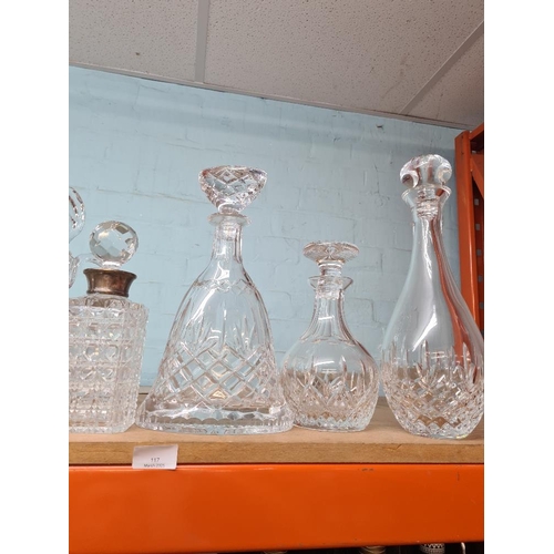 117 - Quantity of decanters including an example with silver collar and one by Edinburgh,(8)