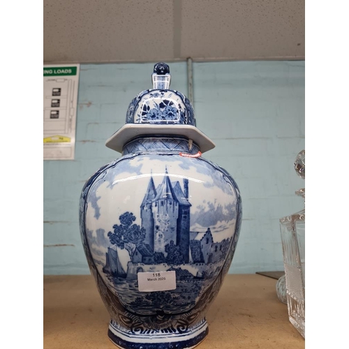 118 - 20th Century Delft blue and white ginger jar (damage to top rim)