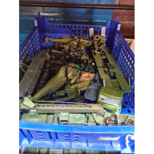 127 - Three trays of Dinky playworn military vehicles, unboxed