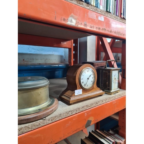 139 - Brass carriage clock with leather fitted case and 2 other clocks