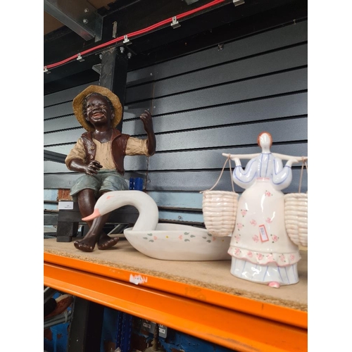 326 - Bretby Terracotta and painted figure of seated boy with hat and two other items