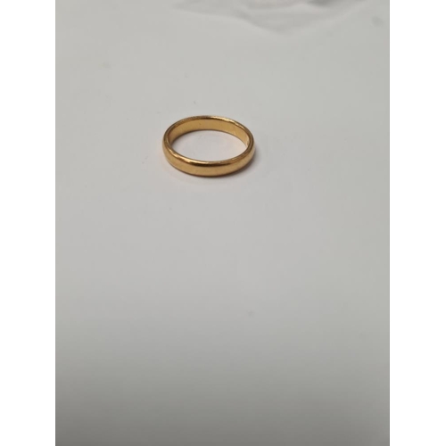 1001 - 22ct yellow gold wedding band, marked 22, size L, approx 4.4g