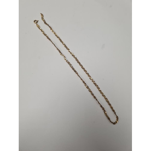 1003 - 18ct gold two tone ropetwist flat link necklace, 41cm, marked 750, approx 6.95g