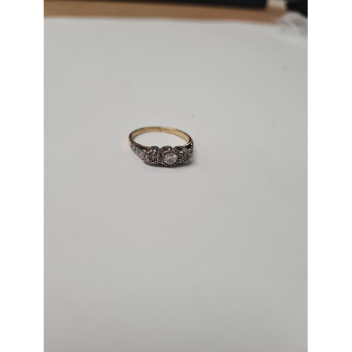 1009 - 18ct and platinum diamond trilogy ring, all in illusion set mount, size O, approx 2.73g