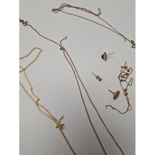 1015 - Collection fine 9ct gold chains, broken, AF, and a selection of yellow gold and 9ct earrings, approx... 