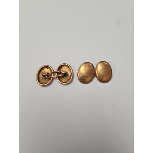 1020 - Pair of yellow gold, marks worn, plain oval design, approx 6.7g