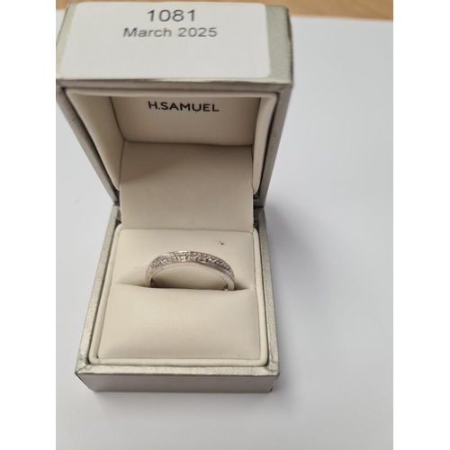 1081 - 9ct yellow gold white half Eternity ring, chanel set small diamonds, marked 375, size S, approx 2.47... 