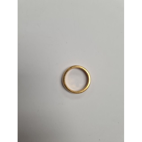 1086 - 22ct yellow gold wedding band, marked 22, Birmingham, HLTD, size O, approx. 9g