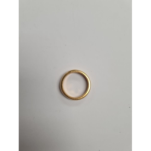 1086 - 22ct yellow gold wedding band, marked 22, Birmingham, HLTD, size O, approx. 9g